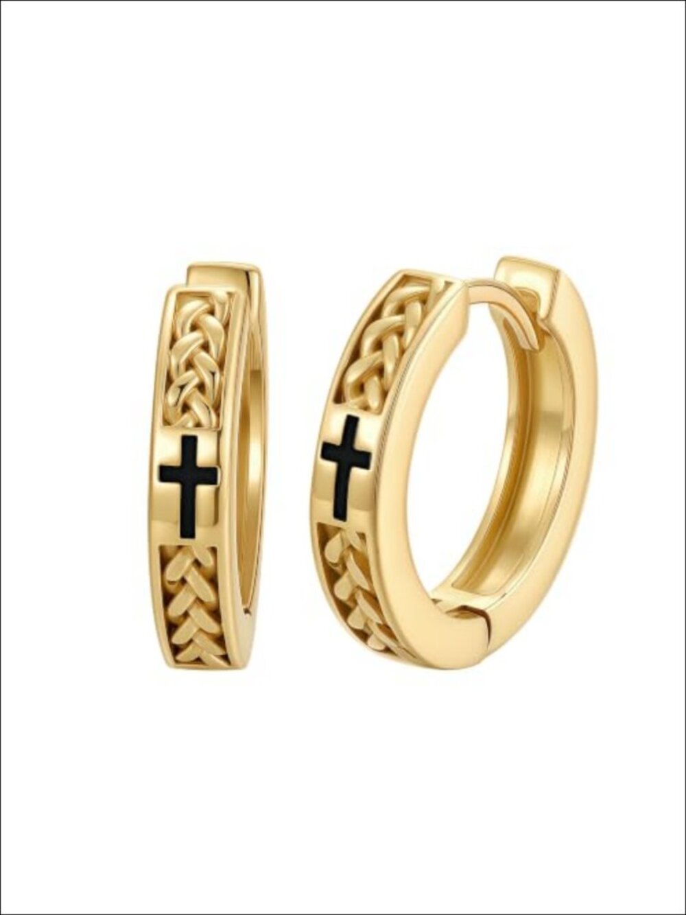 14K Gold Plated Celtic Knot Huggie Hoop Earrings Hinged